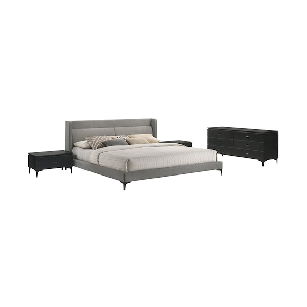 Armen Living Legend 4 Piece Gray Fabric King Platform Bedroom Set with Dresser and Nightstands SETLEBDCHKG4B - main